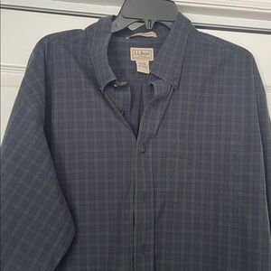LL Bean Traditional Fit 100% Cotton Dark Green/blue plaid Button Down XXL reg